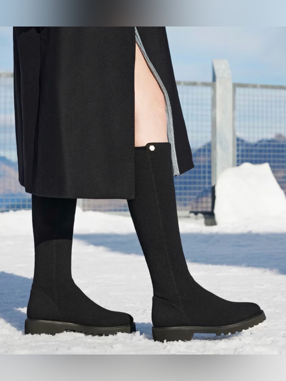 VIVAIA Filipa Black Round-Toe Stretchy Wool Knee-High Boots Size EU 40/ US 9